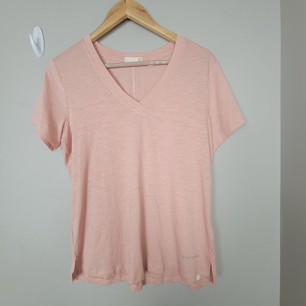 TASC Pink V neck Short Sleeve Tshirt Trump Winery Logo Medium